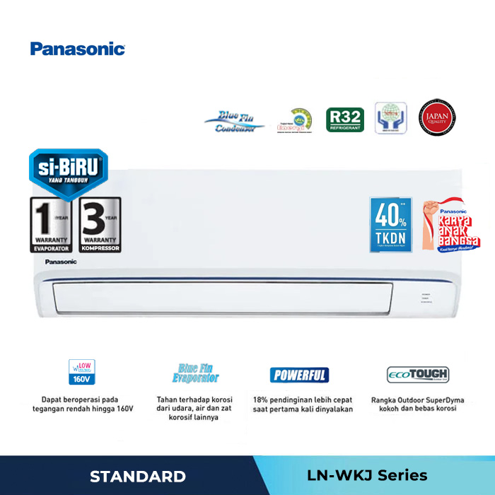 Panasonic AC Wall Mounted Split Standard Non Inverter Si BiRU 1/2 PK - CS/CU LN5WKJ