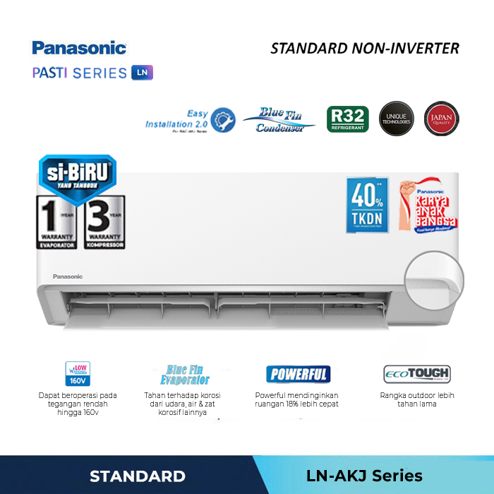 Panasonic AC Wall Mounted Split Standard Non Inverter Si BiRU 1/2 PK - CS/CU LN5AKJ