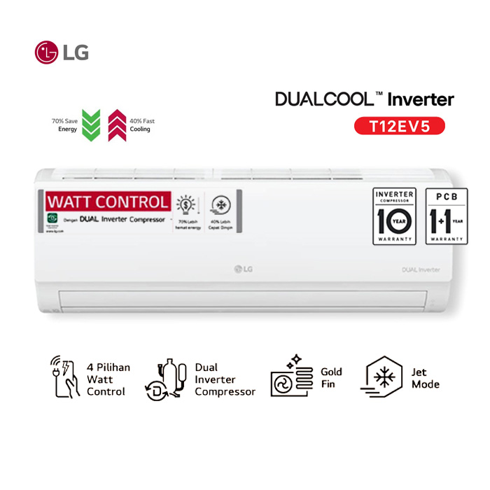 LG AC Wall Mounted Split Smart Inverter DUALCOOL Watt Control 2023 1 1/2 PK - T12EV5