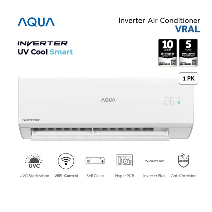 Aqua AC Split 1 PK Inverter UV Cool Smart - AQA-KCR9VRA(L)