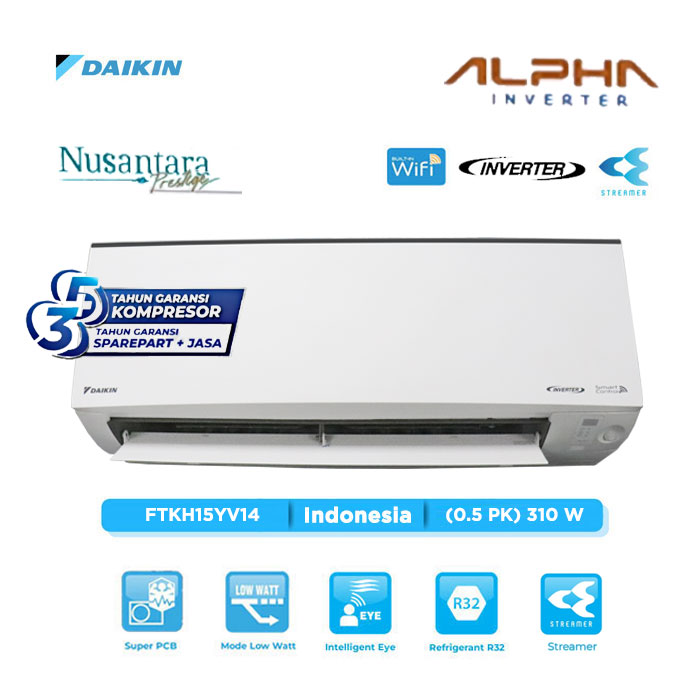 Daikin AC Wall Mounted Split Alpha Inverter 1/2 PK - FTKH15YV14