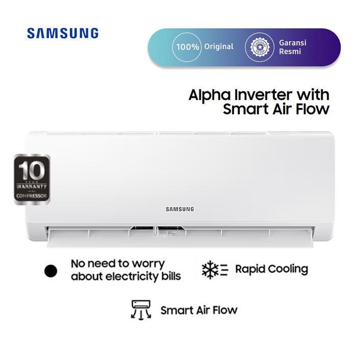 Samsung AC Wall Mounted Split Inverter Alpha Smart Airflow 1 PK - AR09AYHLAWKNSE