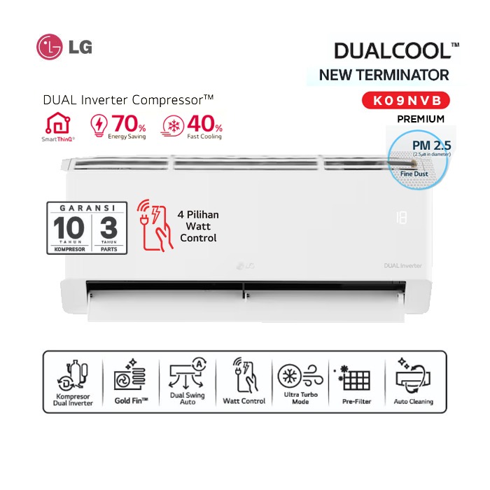 LG AC Split 1 PK Dualcool Inverter New Terminator Premium - K09NVB