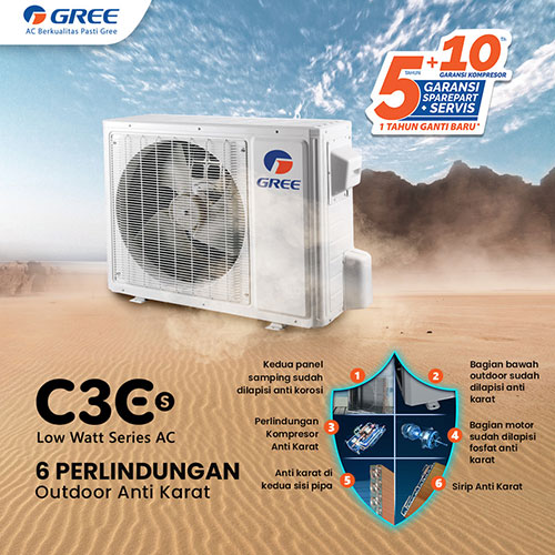 Gree AC Wall Mounted Split Deluxe Low Watt C3E Series 1 1/2 PK - GWC-12C3ES
