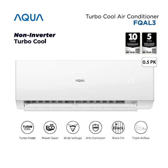 Aqua AC Split 1/2 PK Standard Black Fin Turbo Cool Series - AQA-KCR5FQAL3