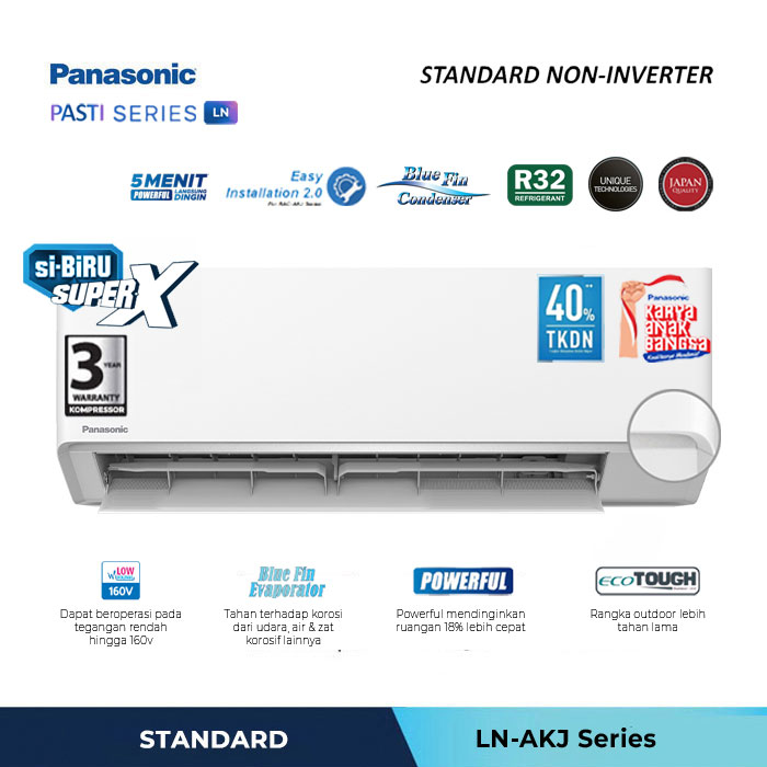 Panasonic AC Wall Mounted Split Standard Non Inverter Si BiRU 1/2 PK - CS/CU LN5AKJ