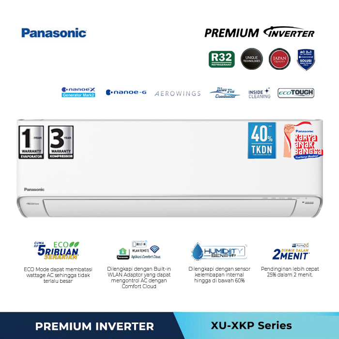 Panasonic AC Wall Mounted Split Premium Inverter Nanoe X 1 1/2 PK - CS/CU - XU13XKP