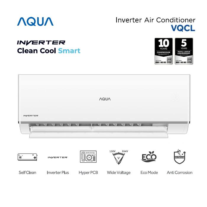 Aqua AC Split 1.5 PK Inverter Clean Cool Smart - AQA-KCR12VQC
