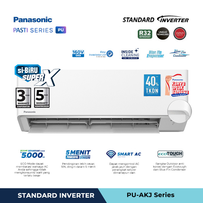 Panasonic AC Wall Mounted Split Standard Inverter Si-Biru 1 1/2 PK - CS/CU PU12AKJ