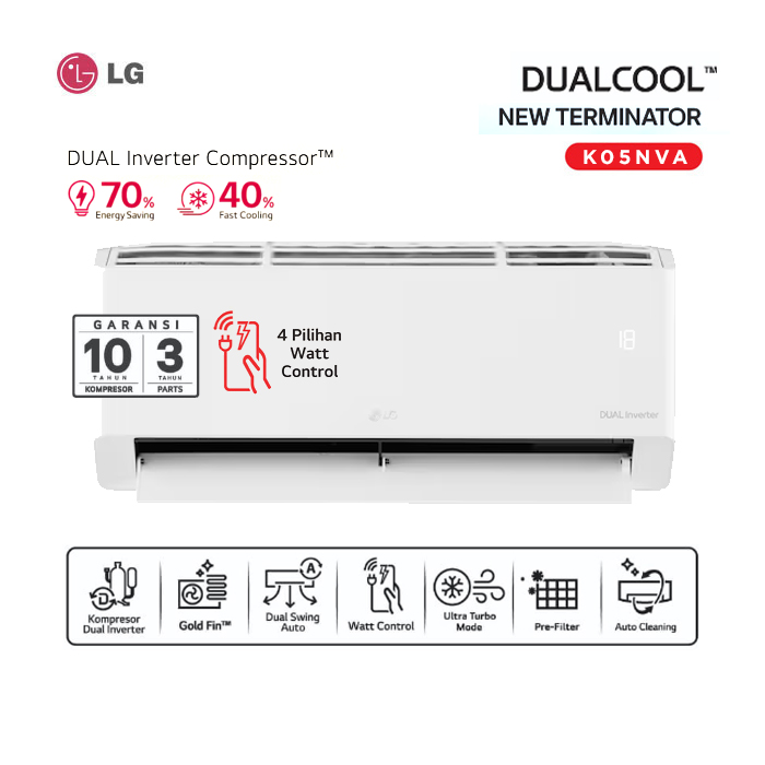 LG AC Split 1/2 PK Dualcool Inverter New Terminator Basic - K05NVA