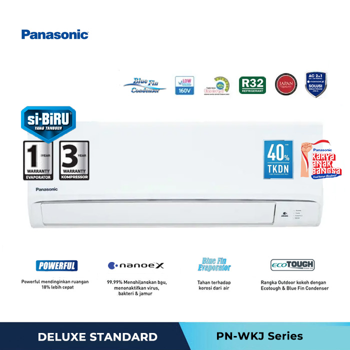 Panasonic AC Wall Mounted Split Deluxe Standard Non Inverter Si Biru 2in1 1/2 PK - CS/CU PN5WKJ