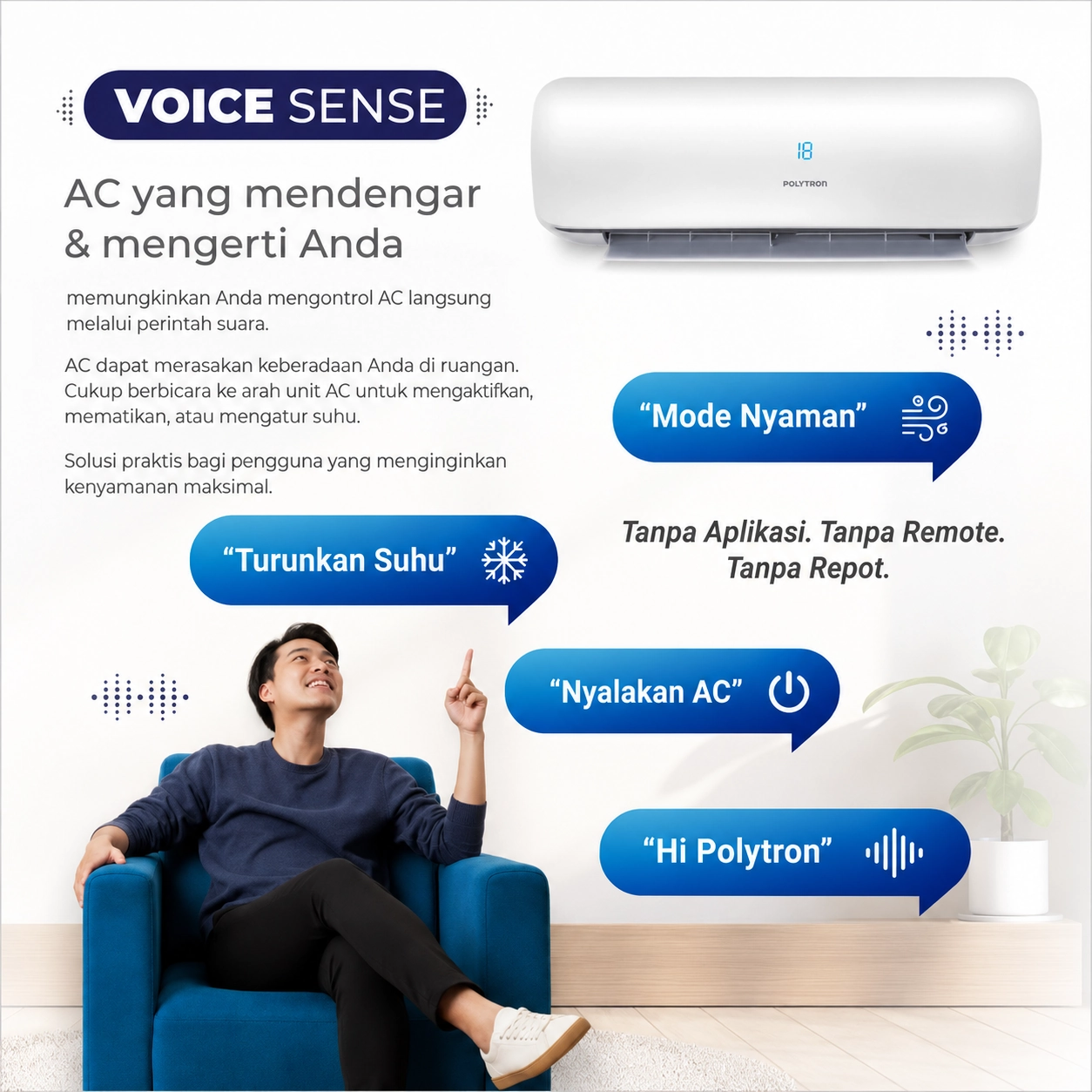 Polytron AC Split Standard Neuva Pro With Voice Sense 1/2 PK - PAC05VZAI