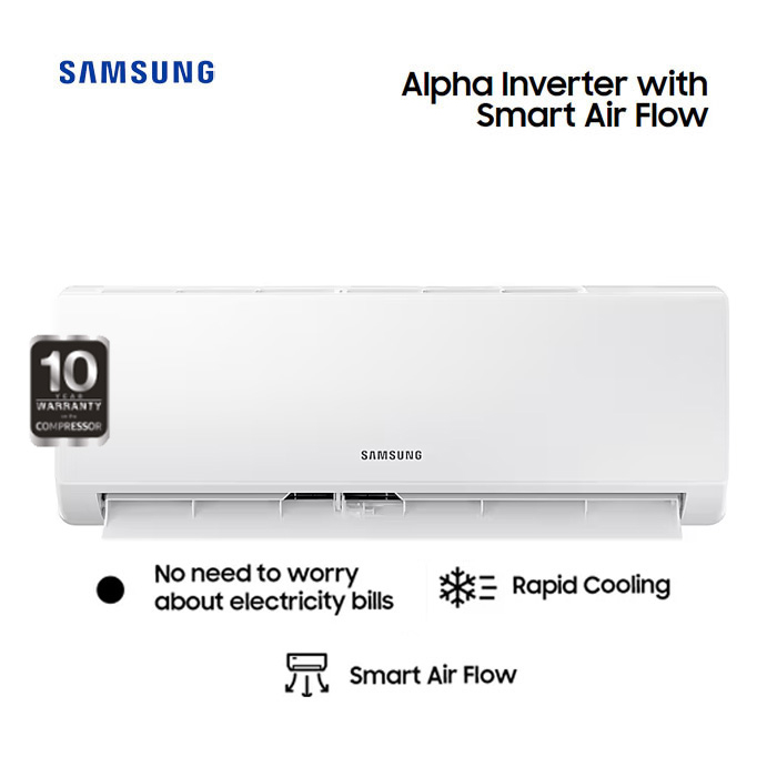 Samsung AC Wall Mounted Split Inverter Alpha Smart Airflow 1 1/2 PK - AR12AYHLAWKNSE