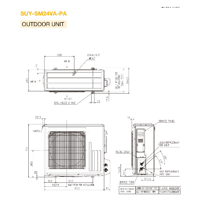 Mitsubishi Electric AC Cassette Inverter 4-Way PLY-SM Series 2 1/2 PK ( 1 Phase ) - PLY SM24EA + SUY SM24VA