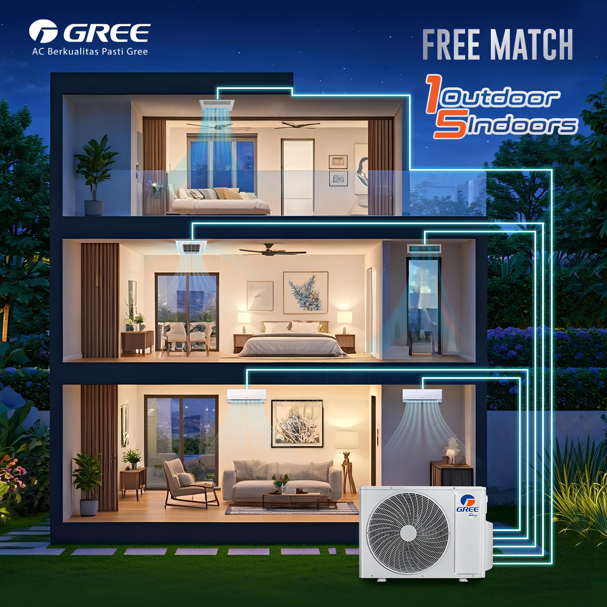 Gree AC Multi Split Inverter Free Match 1.5 PK Indoor Cassette 1 Way - GKC-12DA-MCC/I