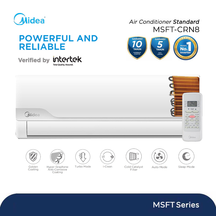 Midea AC Split 1.5 PK Standard Golden Coating Hyper Grapfins - MSFT-12CRN8