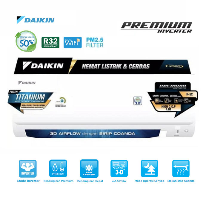 Daikin AC Wall Mounted Split Inverter Premium Thailand 1 1/2 PK - FTKM35SVM4 + RKM35SVM4