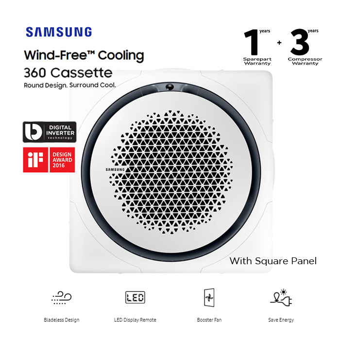 Samsung AC Cassette Inverter 360 Wind-Free Square Panel 5 PK - Putih ( 3 PHASE ) - AC120TN4PKC/EA3 PC4NUDMAN