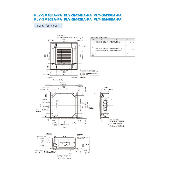 Mitsubishi Electric AC Cassette Inverter 4-Way PLY-SM Series 6 PK ( 3 Phase ) - PLY SM48EA + PUY SM48YKA2