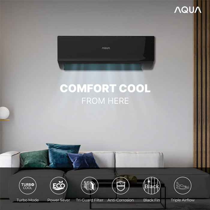 Aqua AC Split 1/2 PK Standard Black Fin Turbo Cool Series - AQA-KCR5FQBL3