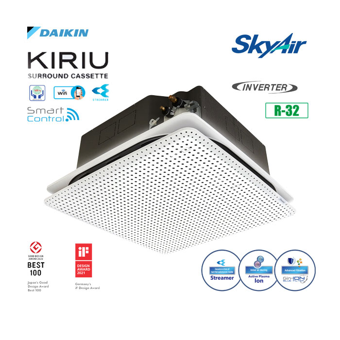 Daikin AC Surround Cassette Kiriu Skyair Smart Inverter Malaysia R32 4 PK ( Remote Wireless ) – FCFG100AV14 + RZFG100AV14
