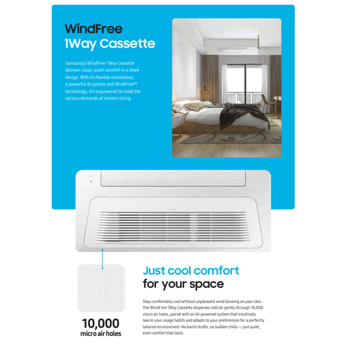 Samsung AC Cassette Inverter 1 Way Wind-Free 2 PK - AC052FE1DKF/EA