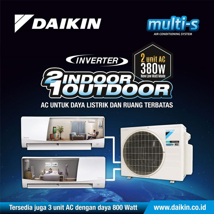 Daikin AC Multi-S Inverter 2 Koneksi 1/2 + 1/2 PK - 2MKC20RVM ( 15 + 15 ) ( 3/4 PK )