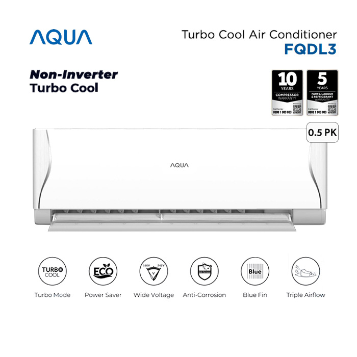 Aqua AC Split 1/2 PK Standard Blue Fin Turbo Cool Series - AQA-KCR5FQDL3