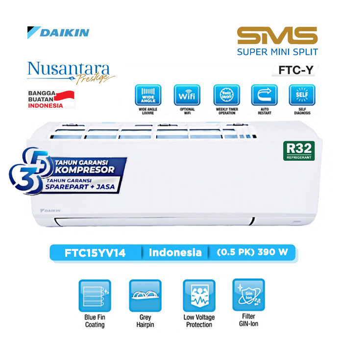 Daikin AC Split Standard SMS Super Mini Split FTC-Y Series R32 1/2 PK - FTC15YV14