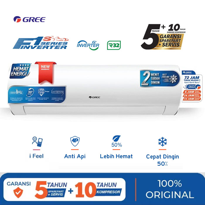 Gree AC Wall Mounted Split Inverter F1S Series 1 1/2 PK - GWC-12F1S