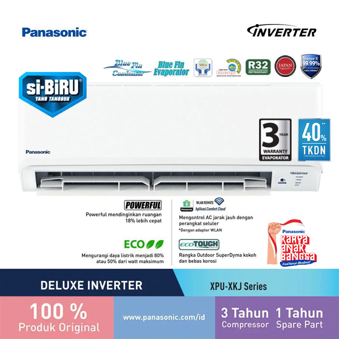 Panasonic AC Wall Mounted Split Deluxe Inverter Si Biru Nanoe X 1 PK - CS/CU XPU9XKJ