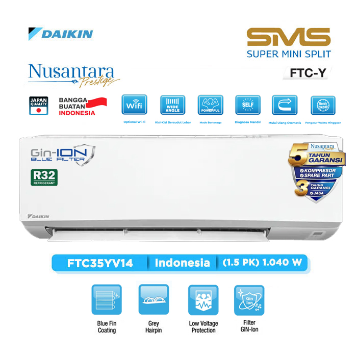 Daikin AC Split Standard SMS Super Mini Split FTC-Y Series R32 1.5 PK - FTC35YV14