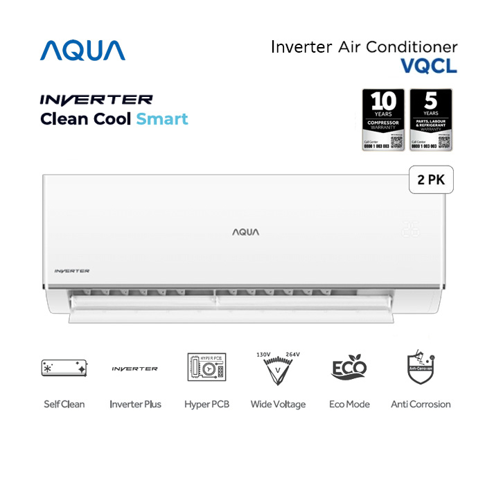 Aqua AC Split 2 PK Inverter Clean Cool Smart - AQA-KCR18VQC