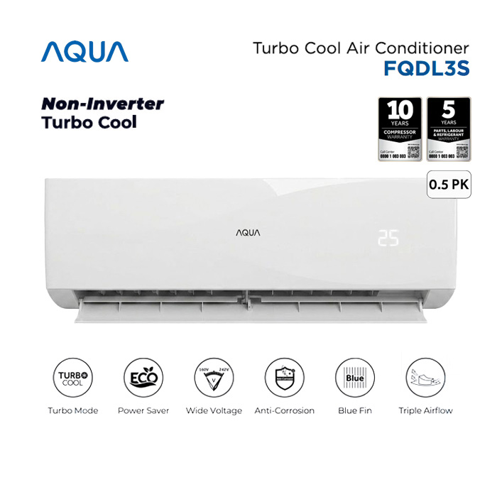 Aqua AC Split 1/2 PK Standard Blue Fin Turbo Cool Series - AQA-KCR5FQDL3