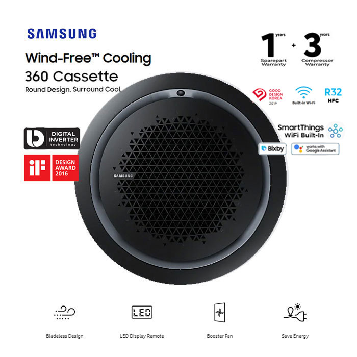Samsung AC Cassette Inverter 360 Wind-Free 2 PK - Hitam - AC052FE6DKF/EA