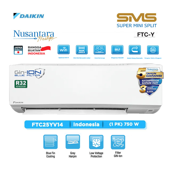Daikin AC Split Standard SMS Super Mini Split FTC-Y Series R32 1 PK - FTC25YV14