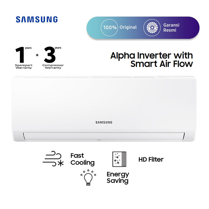 Samsung AC Wall Mounted Split Inverter Alpha Smart Airflow 2 PK - AR18AYHLAWKNSE