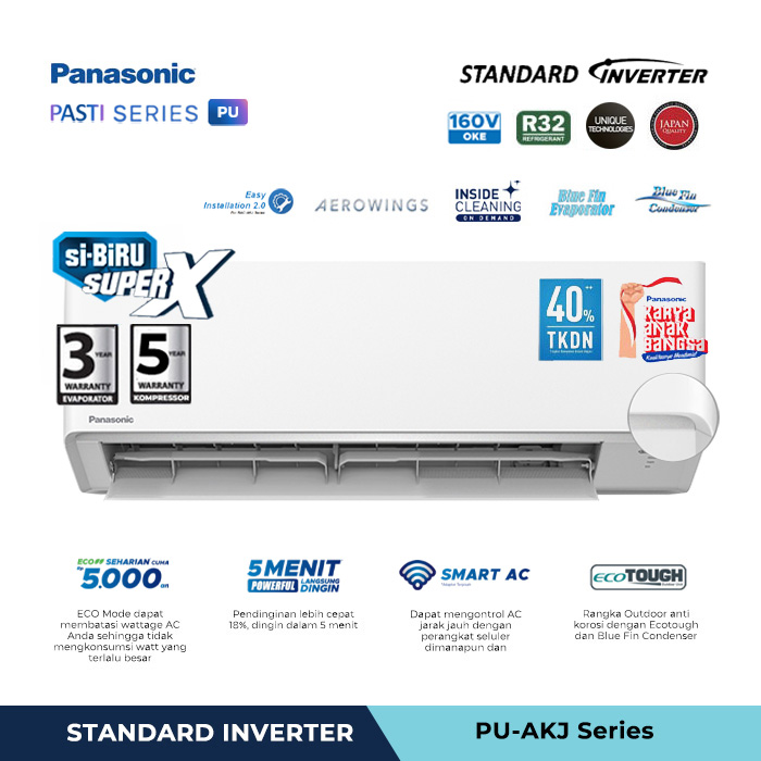 Panasonic AC Wall Mounted Split Standard Inverter Si Biru 2 1/2 PK - CS/CU PU24AKJ