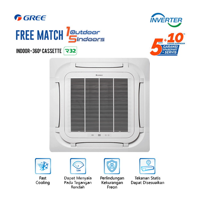 Gree AC Multi Split Inverter Free Match 1.5 PK Indoor 360 Cassette - GKC-12T-MCC/I