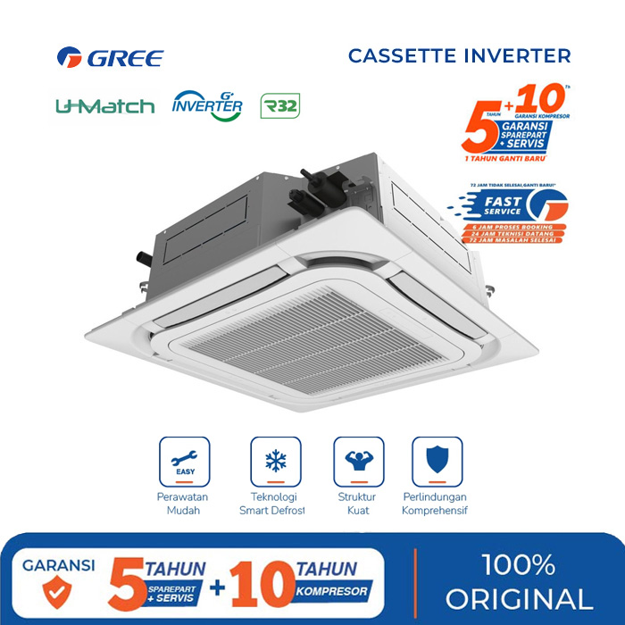 Gree AC Cassette Inverter U Match Series 4 1/2 PK - GULD125T1/A-S + GULD125W1/NHA-S