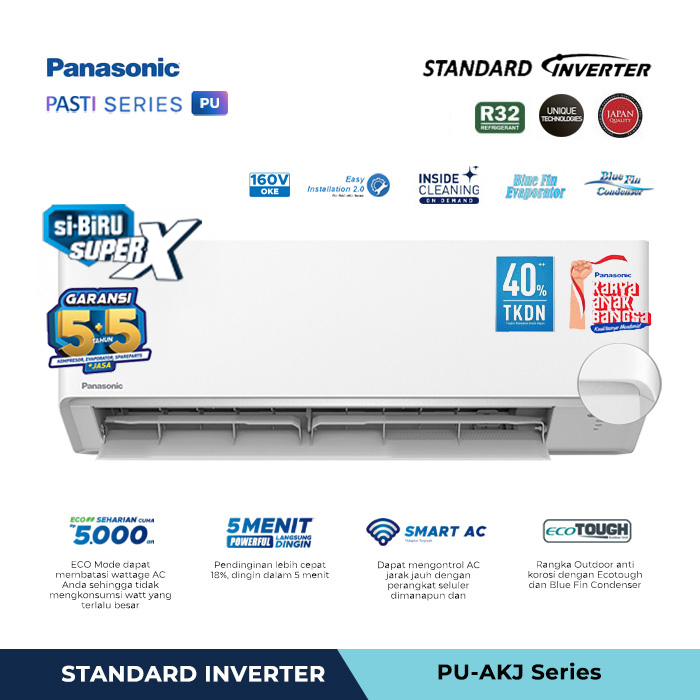 Panasonic AC Wall Mounted Split Standard Inverter Si Biru 2 1/2 PK - CS/CU PU24AKJ