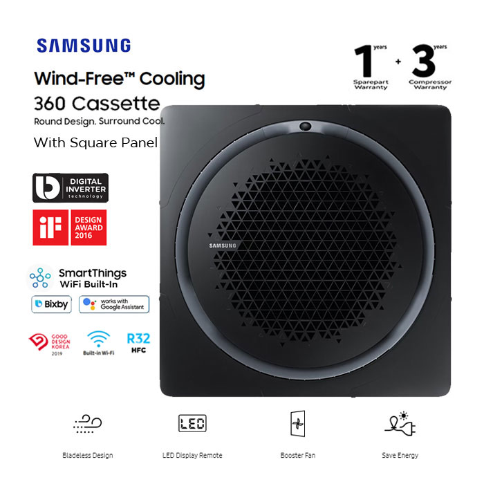 Samsung AC Cassette Inverter 360 Wind-Free Square Panel 2 PK - Hitam - AC052FE6DKF/EA