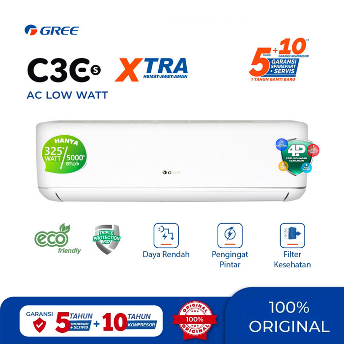 Gree AC Wall Mounted Split Deluxe Low Watt C3E Series 2 1/2 PK - GWC-24C3ES