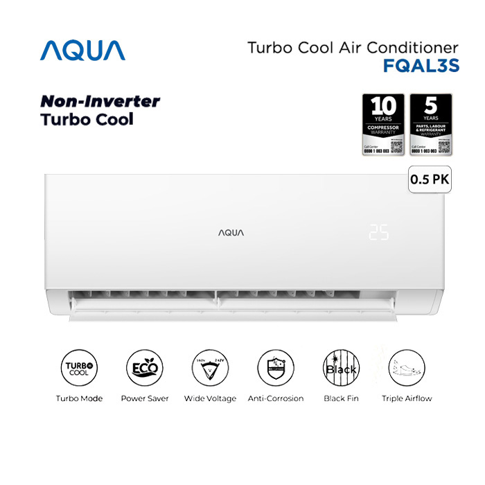Aqua AC Split 1/2 PK Standard Black Fin Turbo Cool Series - AQA-KCR5FQAL3