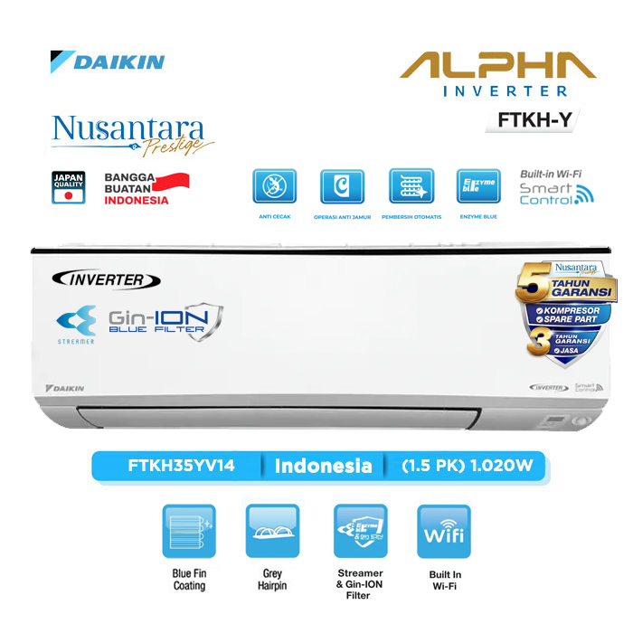 Daikin AC Split ALPHA Inverter FTKH-Y Series R32 1.5 PK - FTKH35YV14
