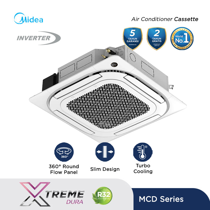 Midea AC Round Cassette Inverter 2 1/2 PK - MCD 24CRDN2 + MOUX 24CRDN2