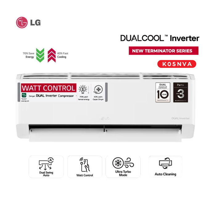 LG AC SPLIT 1/2 PK DUALCOOL INVERTER NEW TERMINATOR BASIC - K05NVA