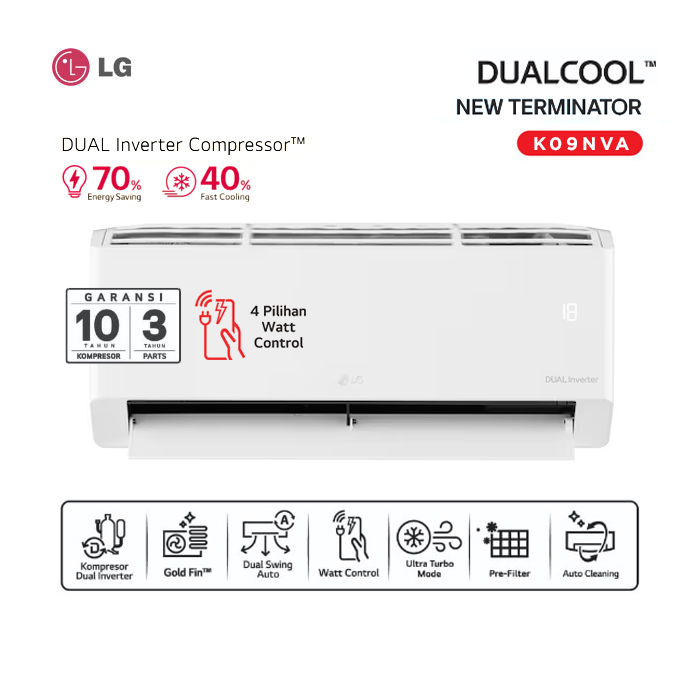 LG AC Split 1 PK Dualcool Inverter New Terminator Basic - K09NVA
