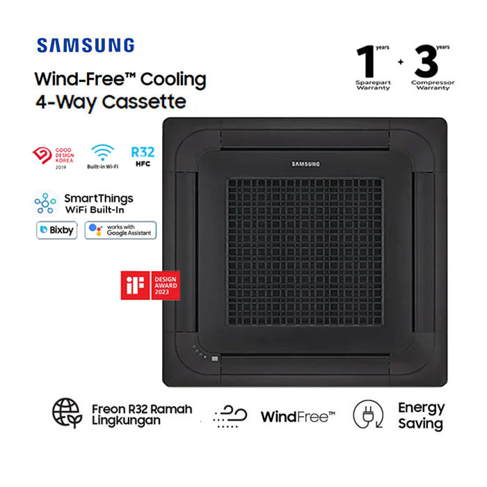 Samsung AC Cassette Inverter 4 Way Wind-Free 4 PK - Hitam - AC100FE4DKF/EA
