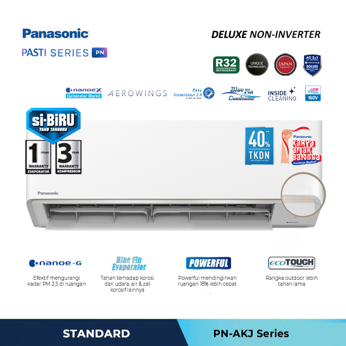 Panasonic AC Wall Mounted Split Deluxe Standard Non Inverter Si Biru 2in1 2 PK - CS/CU PN18AKJ